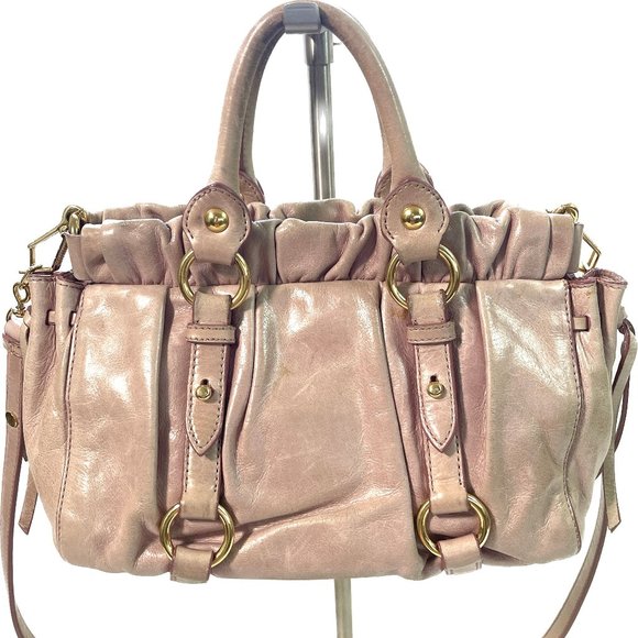 Auc Miu Miu Vitello Lux Gathered Shine Crossbody/Satchel/bag - Picture 12 of 16
